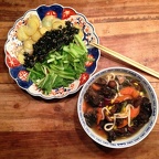 Steamed vegetables + soup #wakame